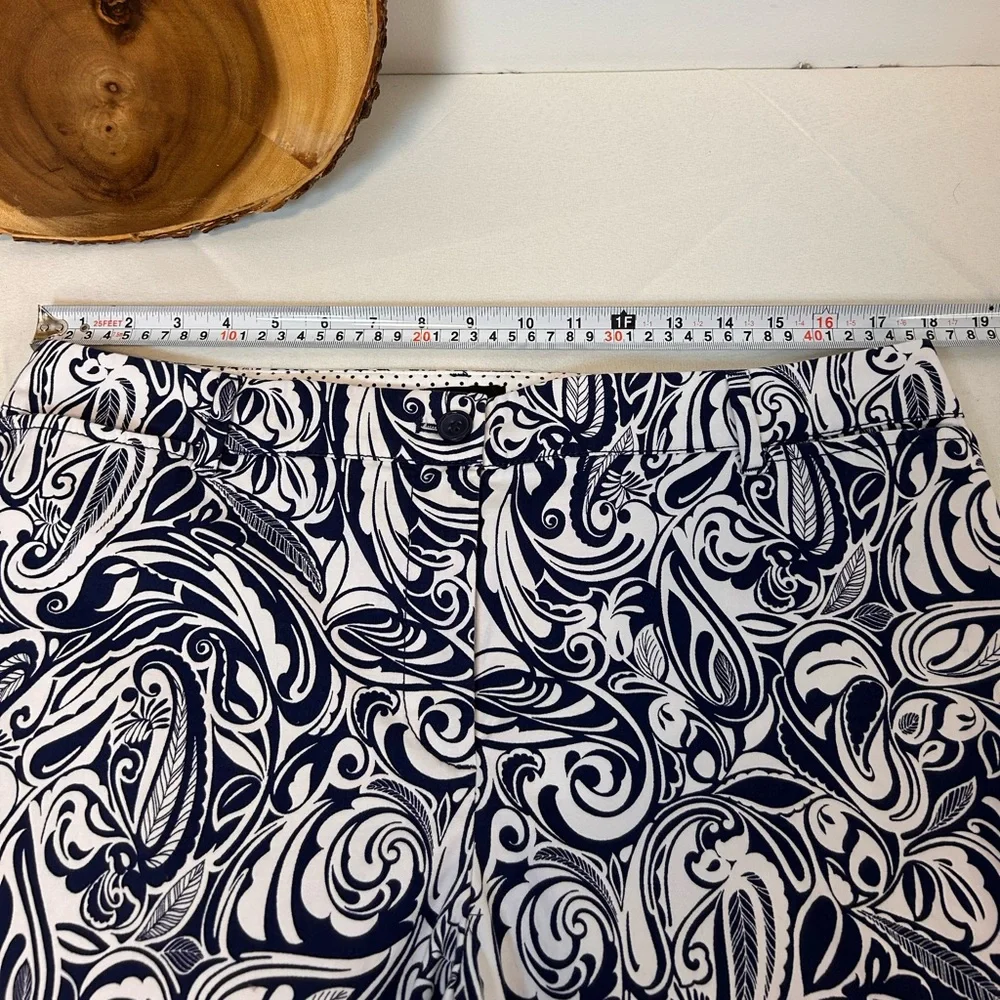 Talbots Perfect Crop Navy & White Paisley Print Stretch Pants Women’s 14 Petite - Picture 6 of 11